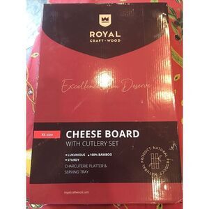 NEW ROYAL CRAFT WOOD Size XL Cheese Board 4 Piece Stainless Steel Cutlery Set